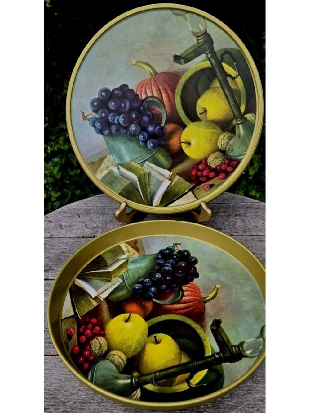 Vintage Rum Fruitcake Tin & Serving Tray Marked Carver Foods Co Houston TX 12”W